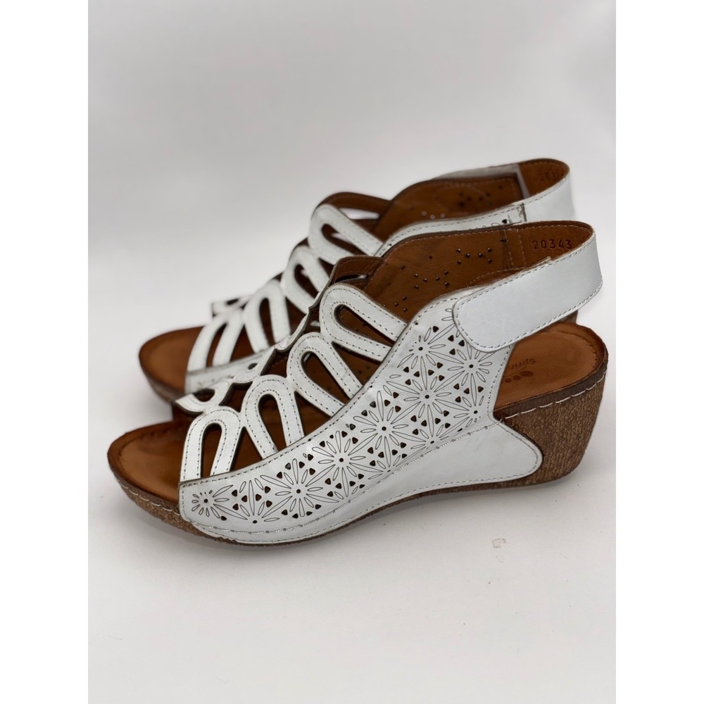 Spring Step White Leather Wedge Sandal Women's EU 38 US 7–7.5 Comfort Slingback - Picture 9 of 10